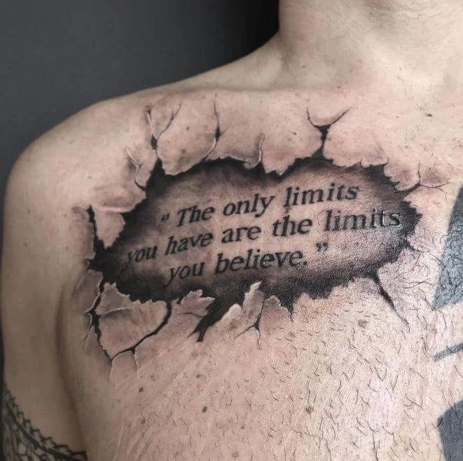 Black 3D Ripped Tattoo on Chest for Men