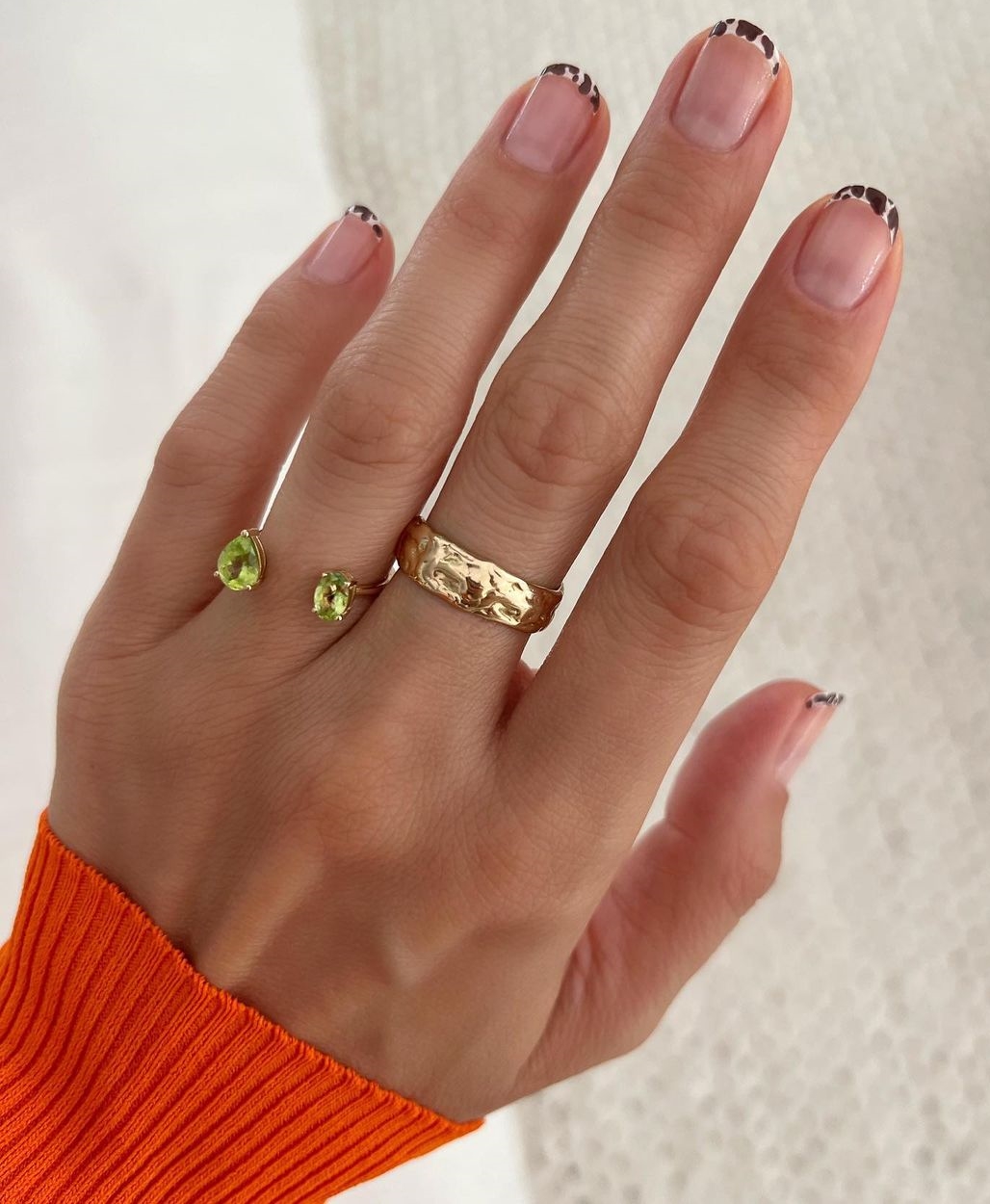 Short French Nail Tips With Cow Print Design