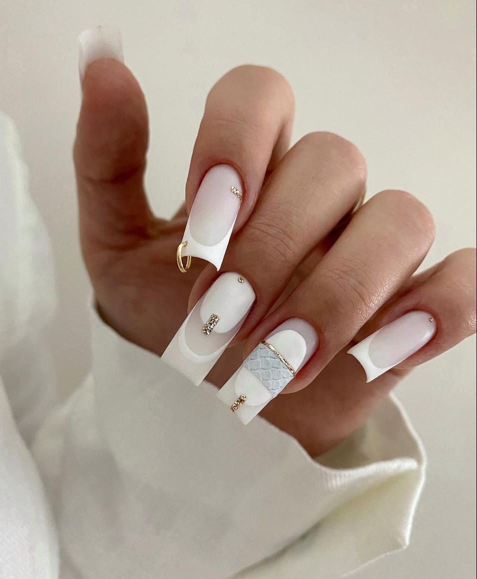 Long Square White Acrylic Nails