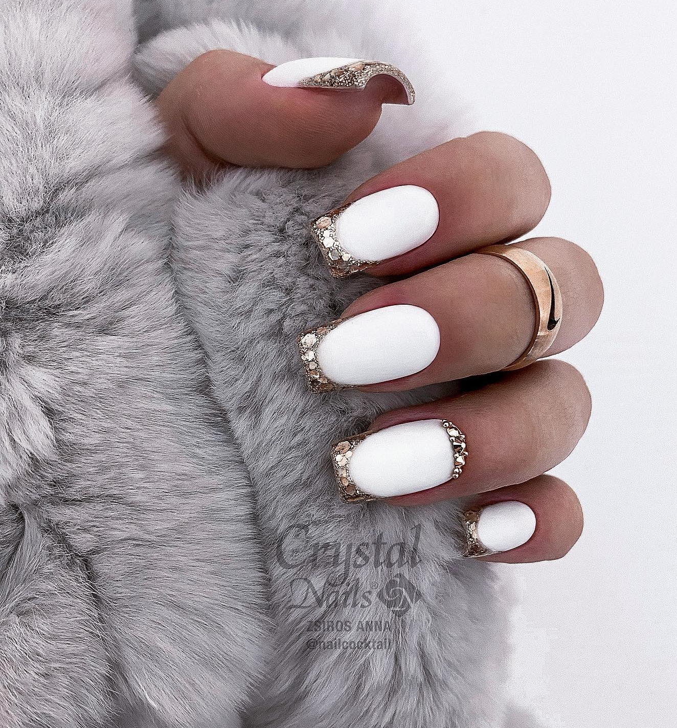 Short Square French Nails with Silver Glitter Tips